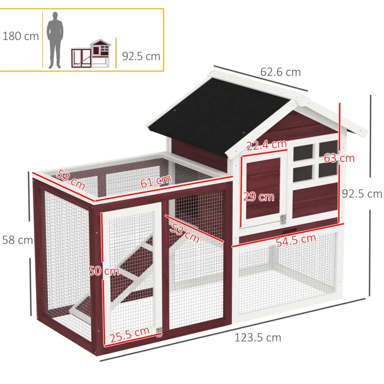 Wooden Rabbit Hutch with Side Run and Tray – Brown and White