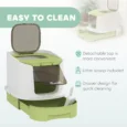 Covered Cat Litter Box with Drawer and Top Access – Green, 52.5cm