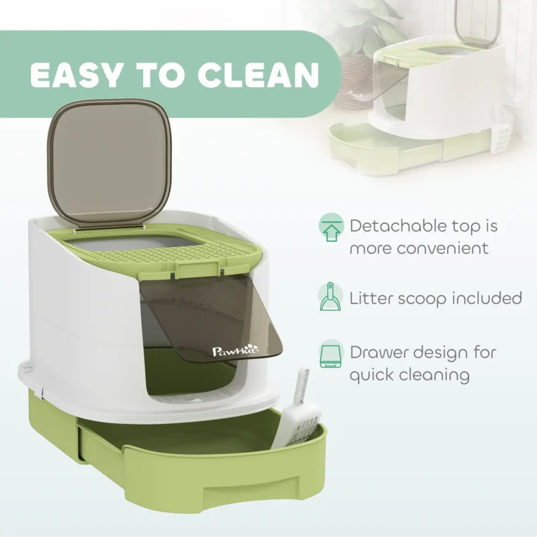 Covered Cat Litter Box with Drawer and Top Access – Green, 52.5cm Covered Cat Litter Box with Drawer and Top Access – Green, 52.5cm