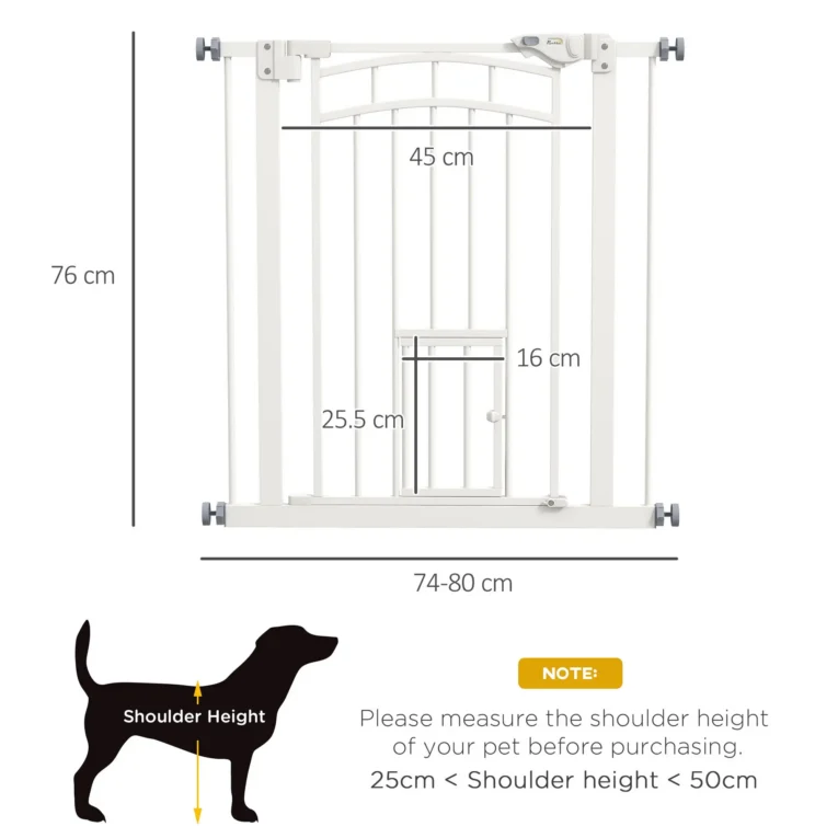 Dog Gate with Cat Door – White, 74–80cm