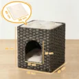 2-Tier Rattan Cat House Indoor Bed Washable Cushions – Grey, Beige