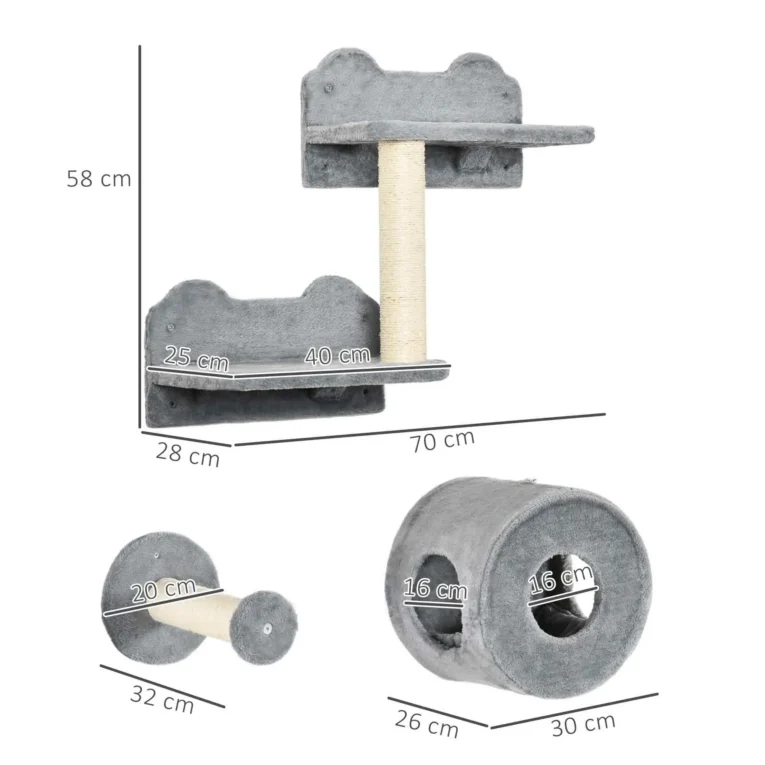 Five-Piece Cat Wall Furniture with Den and Perches – Grey