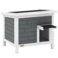 Insulated Wooden Outdoor Cat House with Opening Roof – Grey, 61cm