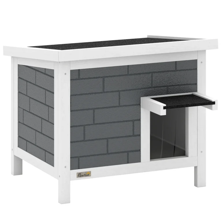 Insulated Wooden Outdoor Cat House with Opening Roof – Grey, 61cm