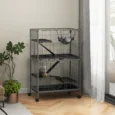 Multi-Level Small Animal Cage with Hammock and Wheels – Grey
