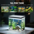 Compact Glass Aquarium with Pump and LED Lighting – White, 14L