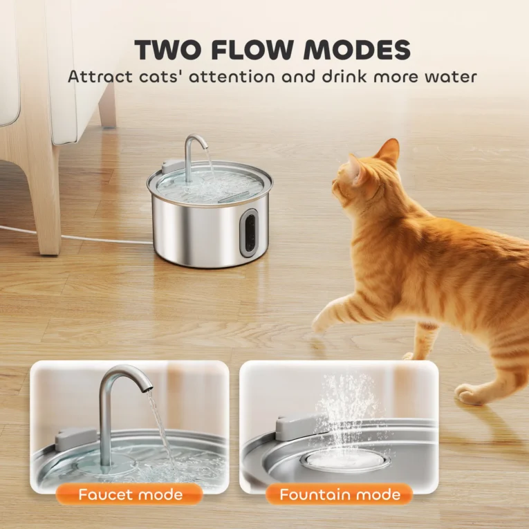 Stainless Steel Cat Drinking Fountain – 2.5L with Level Window Stainless Steel Cat Drinking Fountain – 2.5L with Level Window