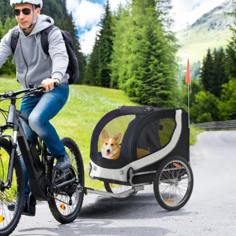 Steel-Framed Dog Bicycle Trailer – White and Black, 30kg