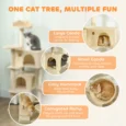 Cat Activity Tree 140cm with Hammock – Beige, Cream White