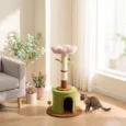 88cm Flower Cat Tree with Condo and Plush Bed – Green and Pink