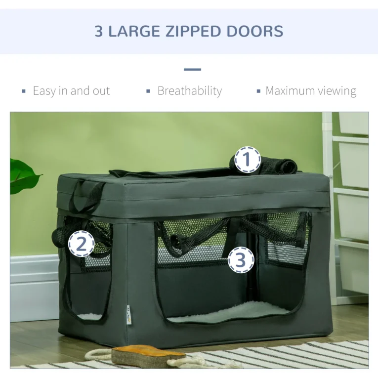 Pet Carrier with Cushion for Mini Dogs 48.5cm – Grey and black