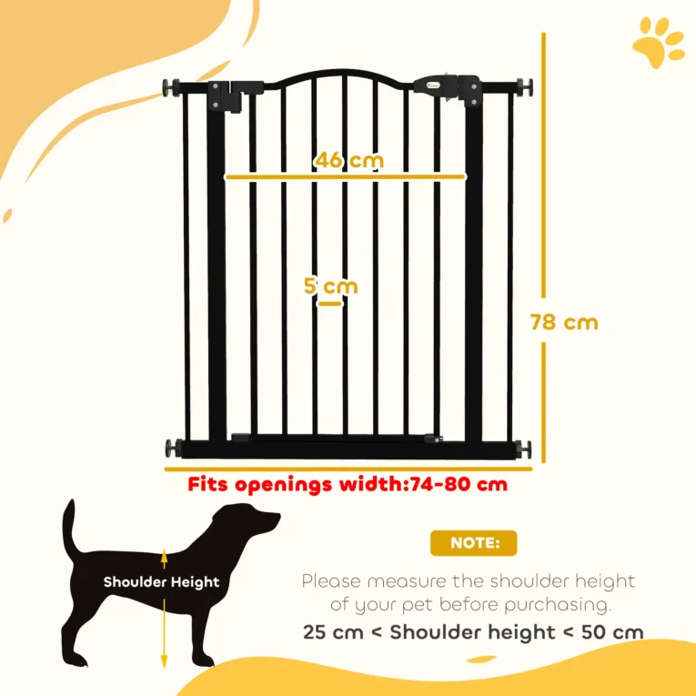 Metal Dog Gate – Black, 74–80cm