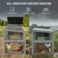 Wooden Chicken Coop with Covered Run and Nest Box – Grey, 264cm