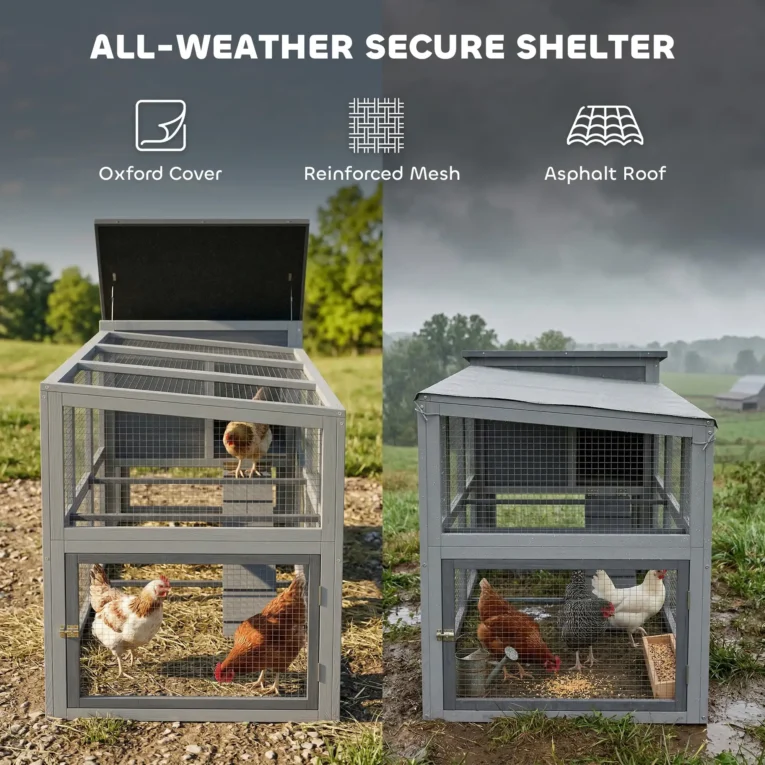 Wooden Chicken Coop with Covered Run and Nest Box – Grey, 264cm Wooden Chicken Coop with Covered Run and Nest Box – Grey, 264cm
