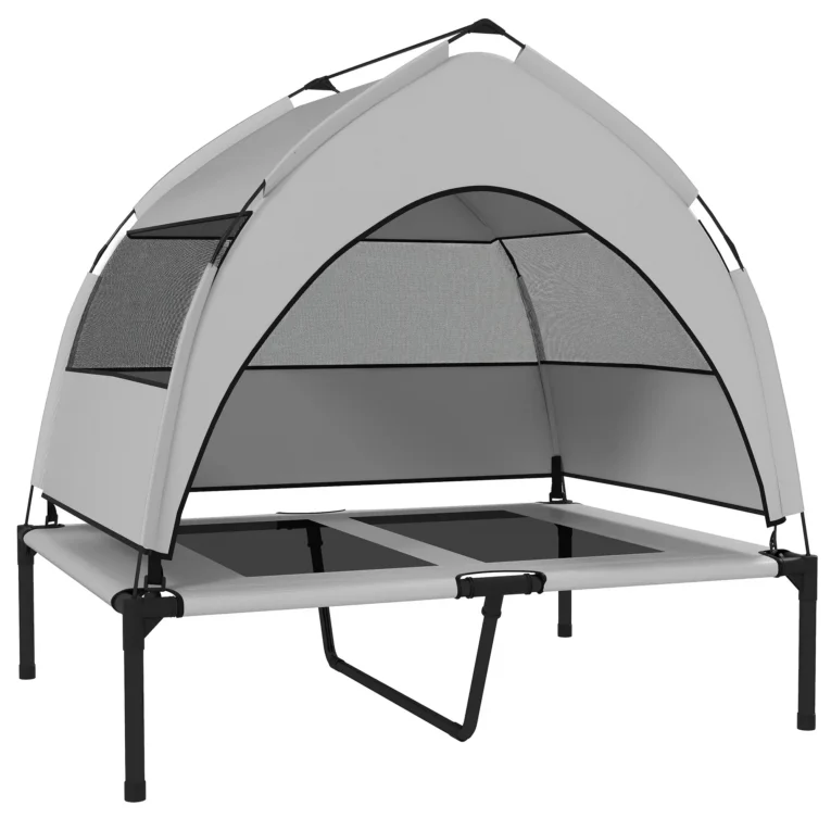 Raised Dog Cot with Removable Sun Canopy – Grey, 92cm Raised Dog Cot with Removable Sun Canopy – Grey, 92cm