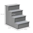 Four-Step Wooden Pet Stairs with Removable Mats – Grey, 54cm