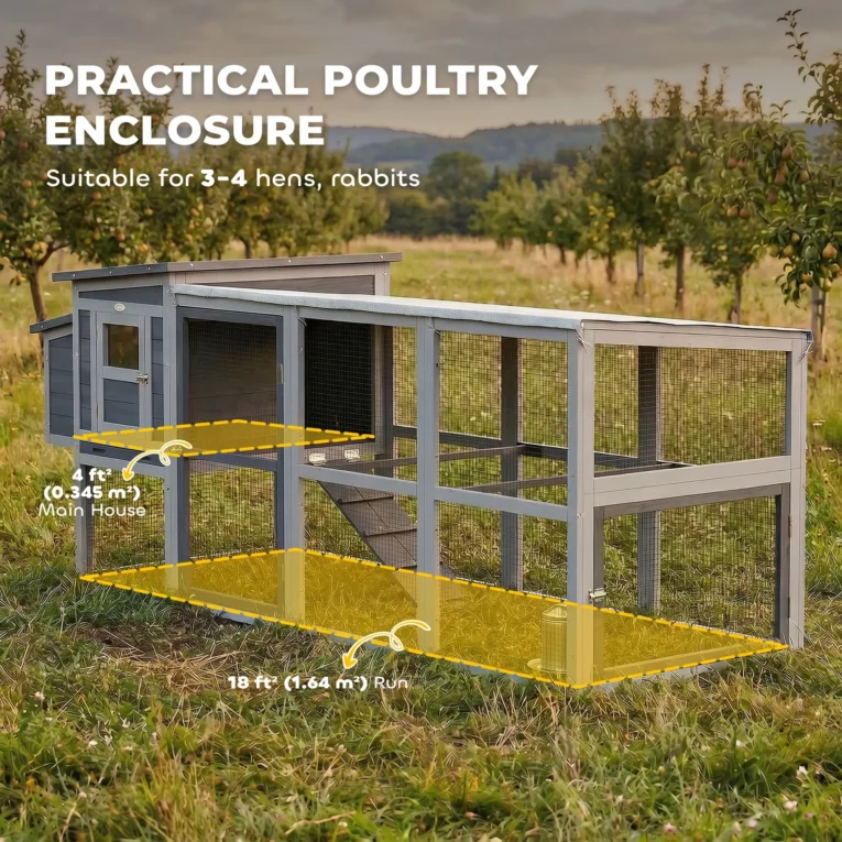 Wooden Chicken Coop with Covered Run and Nest Box – Grey, 264cm Wooden Chicken Coop with Covered Run and Nest Box – Grey, 264cm