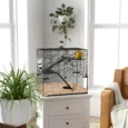 Three-Level Hamster Cage with Glass Base – Black, 60 × 40 × 54.5cm
