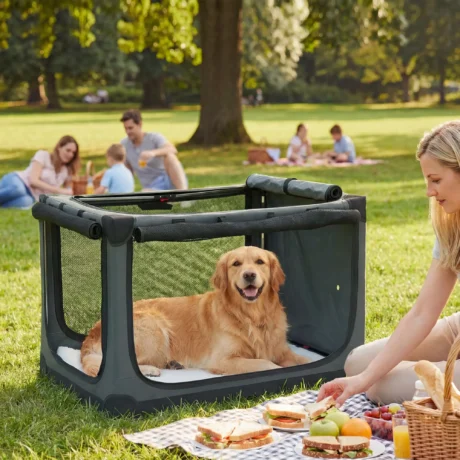 Large Folding Fabric Dog Crate with Cushion &ndash; Army Green, 90cm &ndash; detail 2