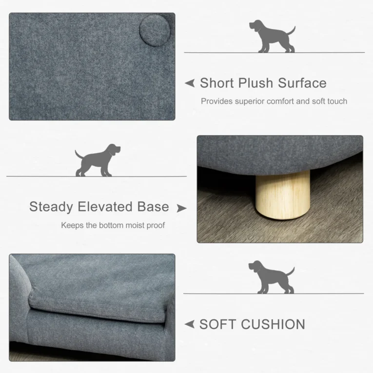 Compact Cushioned Pet Sofa – Grey, 70cm