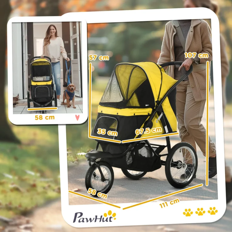 Foldable Pet Stroller Jogger for Small Dogs – Yellow