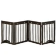 Four-Panel Freestanding Pine Dog Gate with Feet – Brown, 204cm