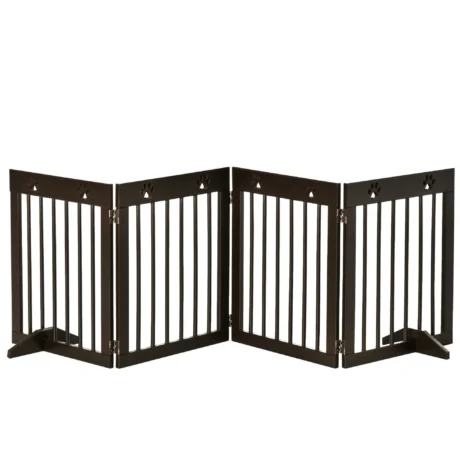 Four-Panel Freestanding Pine Dog Gate with Feet &ndash; Brown, 204cm