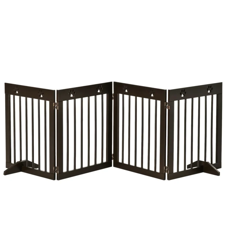 Four-Panel Freestanding Pine Dog Gate with Feet – Brown, 204cm
