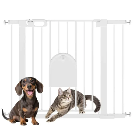 Dog Gate with Cat Flap and Two Extensions – White, 75–103cm