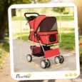 Folding Pet Stroller with Reflective Strips – Red