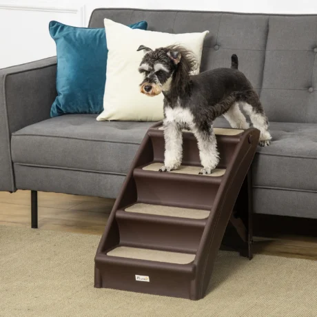 Folding Four-Step Pet Stairs – Dark Brown, 49.5cm