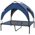 Raised Dog Bed with Canopy – Dark Blue, 91 × 76cm
