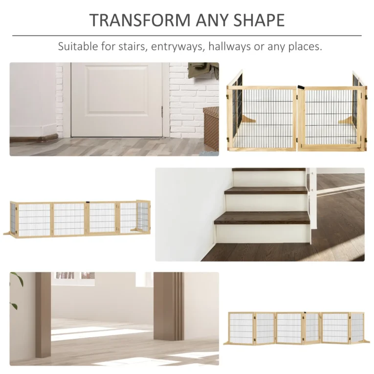 Six-Panel Freestanding Wooden Pet Gate – Natural, 70cm