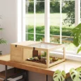 Wooden Tortoise House with Mesh Roofs – Light Yellow