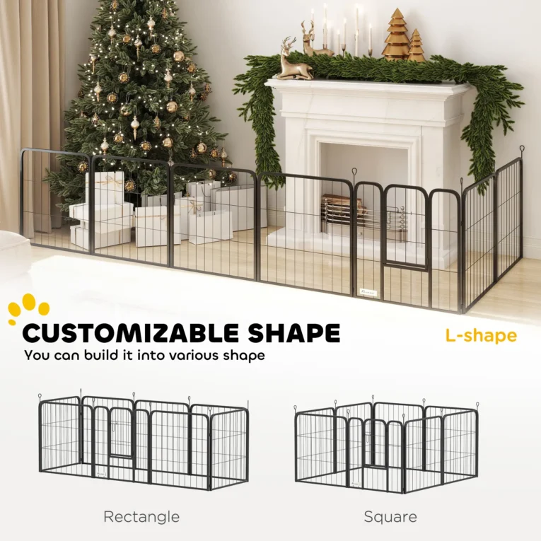 Eight-Panel Steel Dog Playpen with Gate – Black, 60cm High