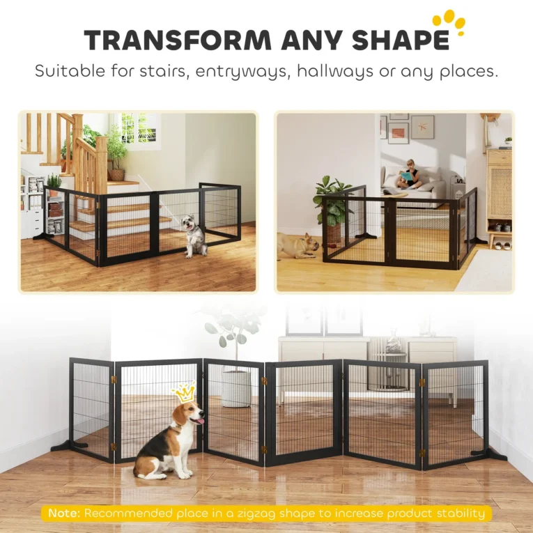 Six-Panel Freestanding Dog Gate – Black, 432cm