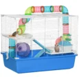 3-Level Hamster Cage with Tubes and Accessories 59x36x47cm – Blue and white