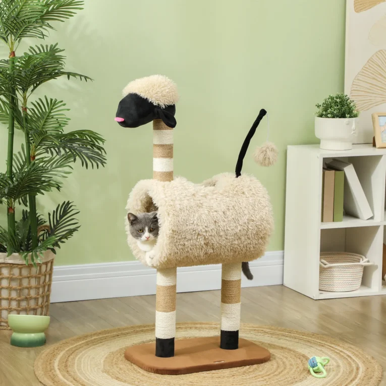Sheep-Style Cat Tower with Tunnel and Scratching Posts – 98cm