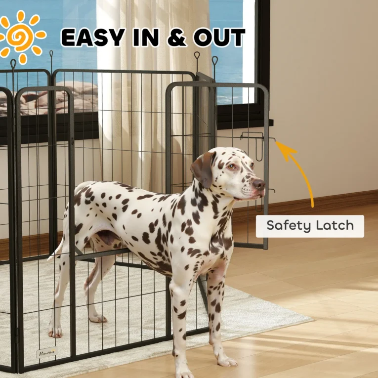 Six-Panel Steel Dog Playpen with Gate – Black, 100cm High