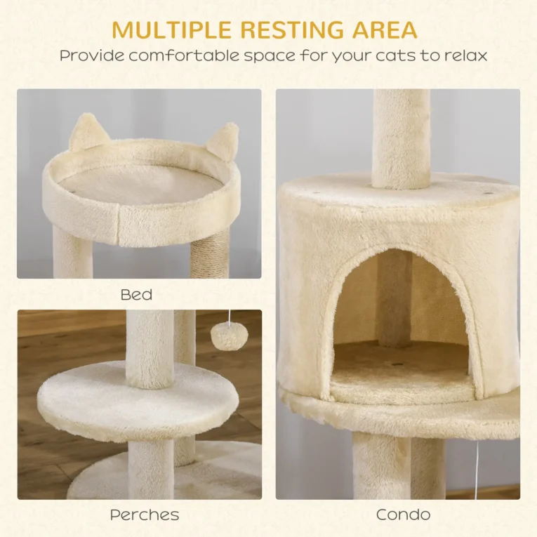 Cat Tree Condo Tower 104cm Scratching Posts – Beige