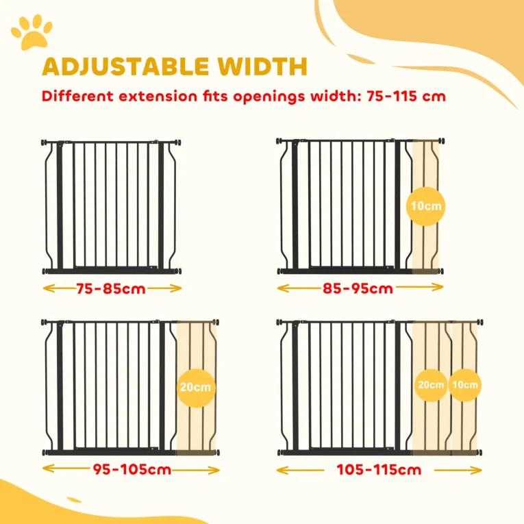 Wide Dog Safety Gate with Door – Black
