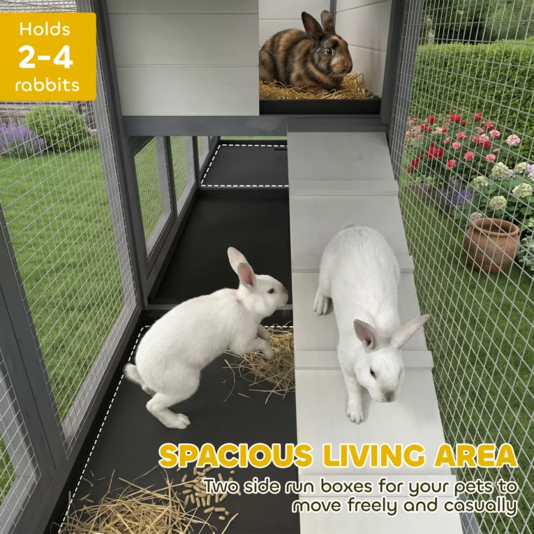 2-Tier Rabbit Hutch Outdoor Plastic Tray Ramp 230cm – Light Grey, Dark Grey, Black