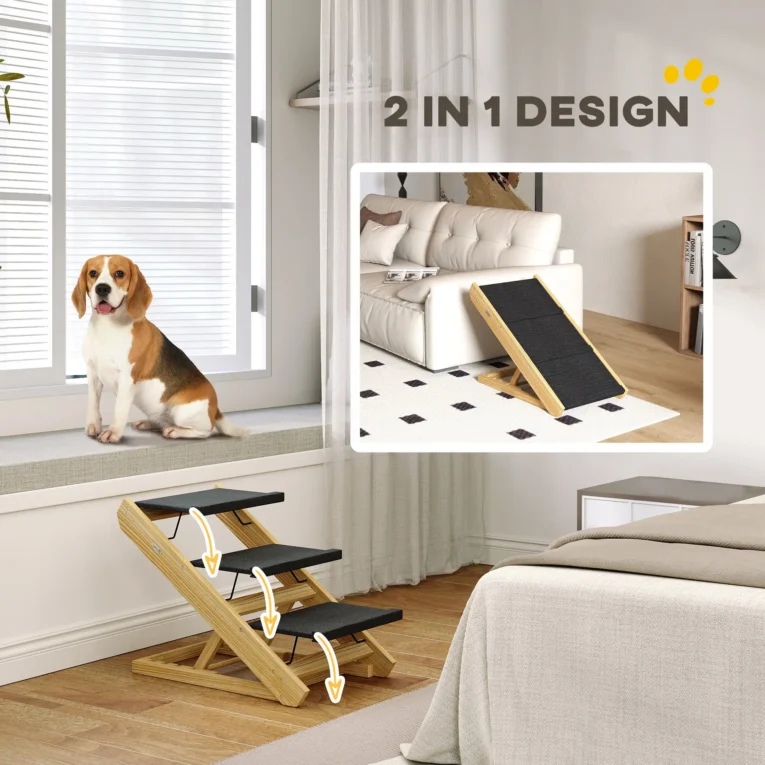 Adjustable Wooden Pet Steps and Ramp – Natural, 48.5cm Adjustable Wooden Pet Steps and Ramp – Natural, 48.5cm