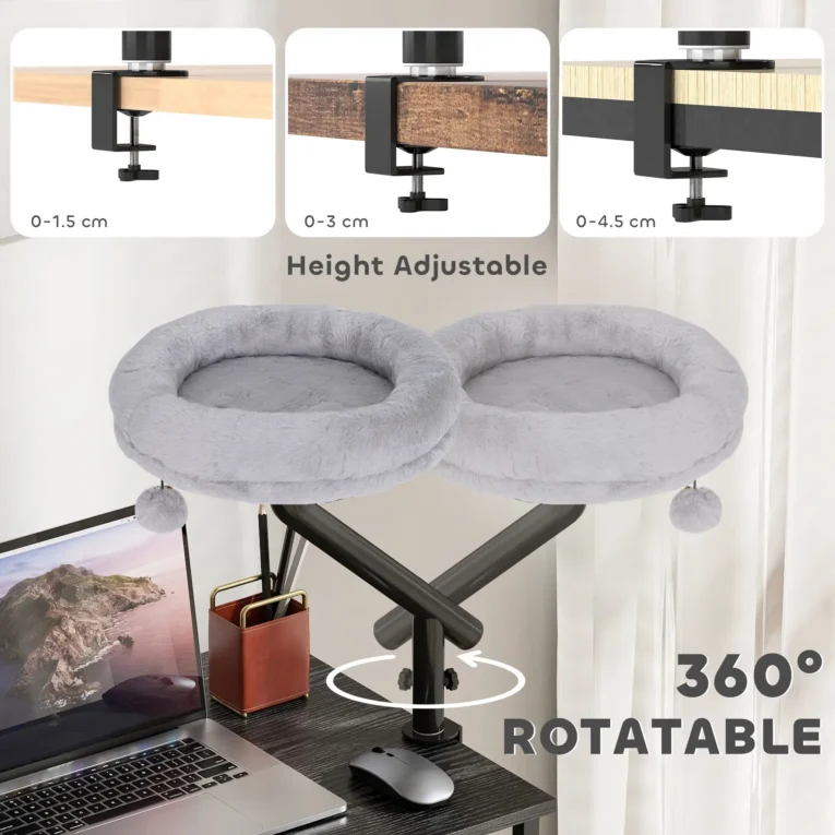 Rotating Clamp-On Cat Hammock for Desks – Grey, 35cm Rotating Clamp-On Cat Hammock for Desks – Grey, 35cm