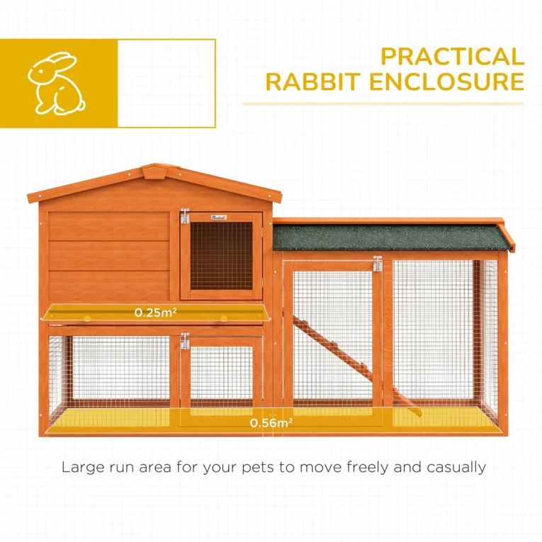 Two-Tier Wooden Rabbit Hutch with Run and Tray – Orange, 150cm