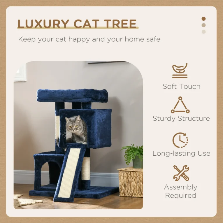 Dual-Condo Cat Activity Tree with Sisal Posts – Navy Blue