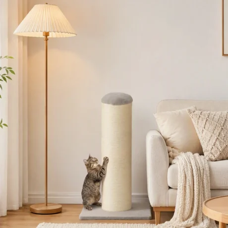Wide-Base Sisal Cat Scratching Post – Light Grey, 75.5cm