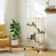Four-Level Small-Animal Cage with Ramps and Wheels – Beige