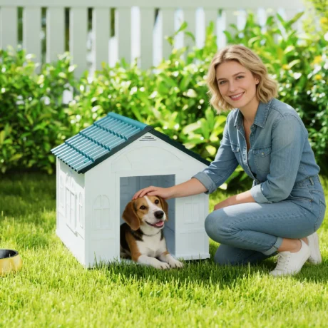 Plastic Dog Kennel – Blue and White, 65cm
