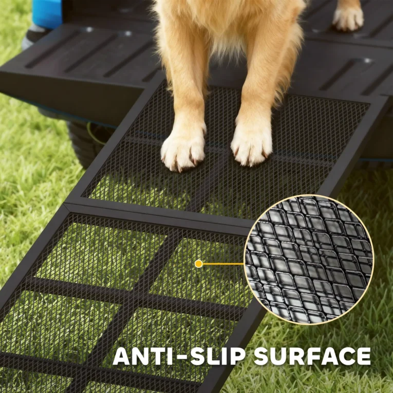 Folding Steel Dog Car Ramp – Black, 191 × 50cm